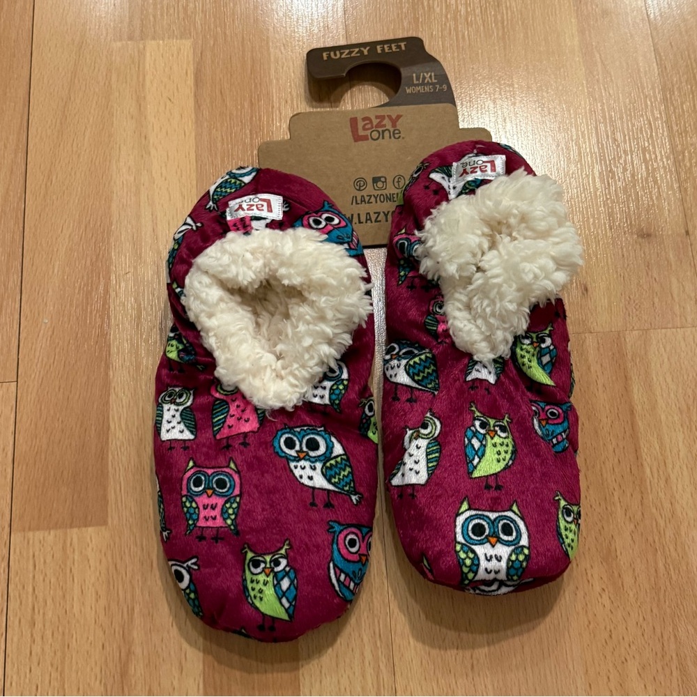 Lazy One Fuzzy Feet Owl Slippers - Pink and Blue